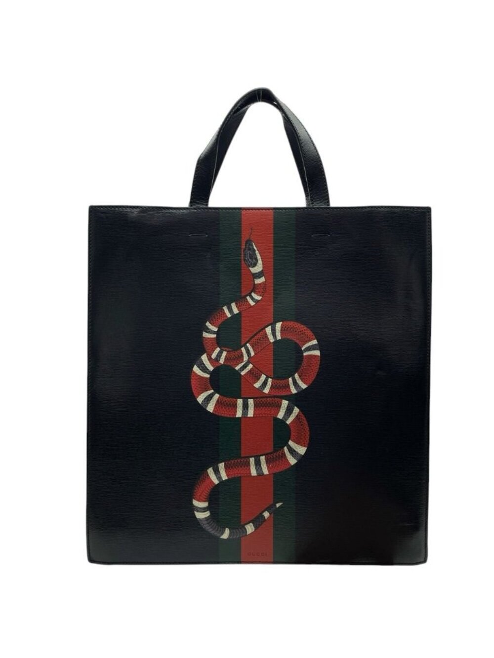 Gucci Tote Bag Sherry Line King Snake Leather Black Red Green